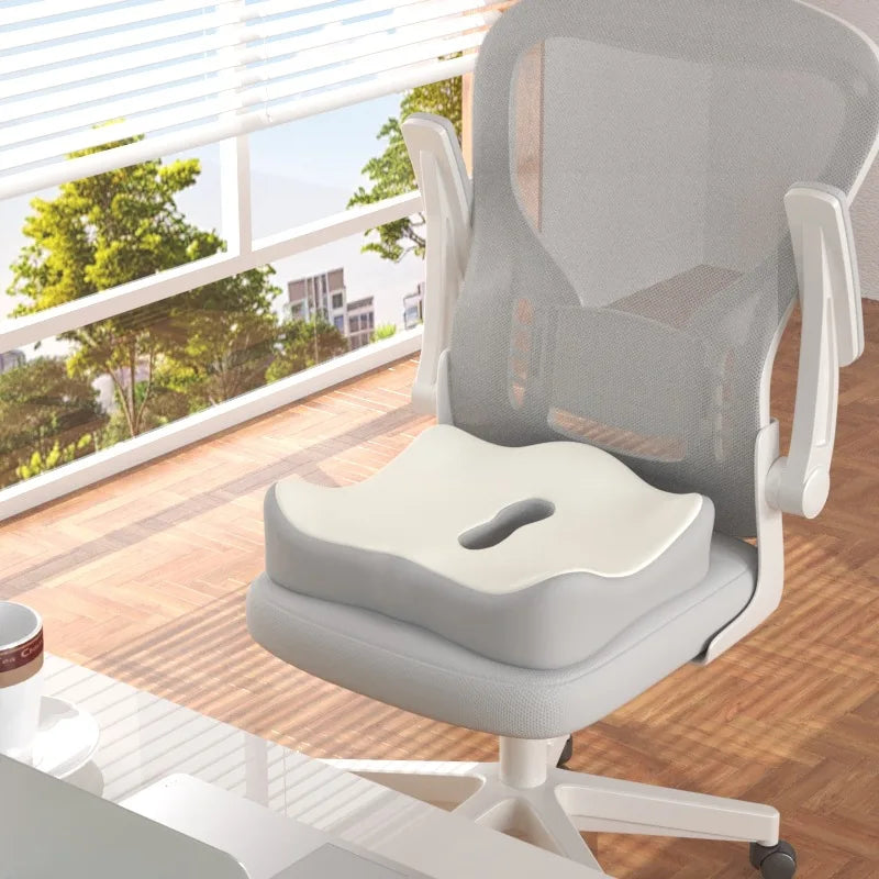White Easely memory foam seat cushion on a white office chair