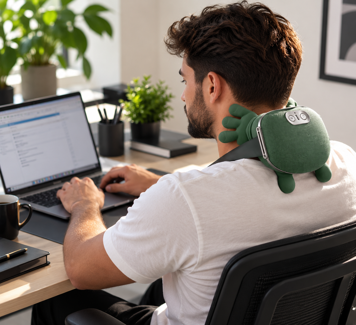 At your desk, on the sofa or on the train.